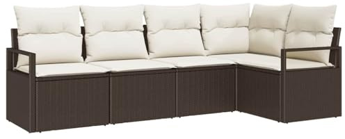 vidaXL 5-teiliges Garten-Sofaset mit Kissen, braunes Poly-Rattan, modulares Sitzen für Balkon und Terrasse, wetterfest, stylische Outdoor-Möbel, Komfort inklusive, fünf Sitzer, Sectional-Sofa