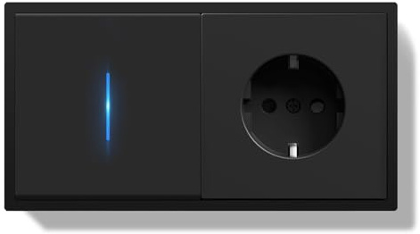 BSEEDLIFE Prise avec Interrupteur Mural,1 Gang 1 Voie 150 * 80mm,Interrupteur avec Prise Cadre PC et Indicateurs LED,Installation Facile,Noir