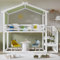 RIAZOS Bunk Bed for Kids, 3ft Children's Cabin Bed 90x190cm, MDF + Pinewood + Plywood, Decorative Canopy, Corner Staircase, With a Small Picture Bookshelf, For Boys Girls, White + Green