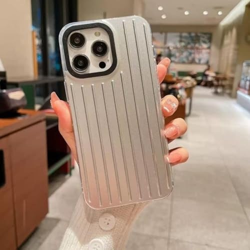 SSASMEU Stilvolle Business-Gepäck-Telefonhülle für iPhone 16 15 14 13 12 11 Pro Max 16pro 15plus 14plus Hülle Harte Silberne Hülle mit 3D-Streifen (Für iPhone 11 Pro Max/Silber-Schwarz)