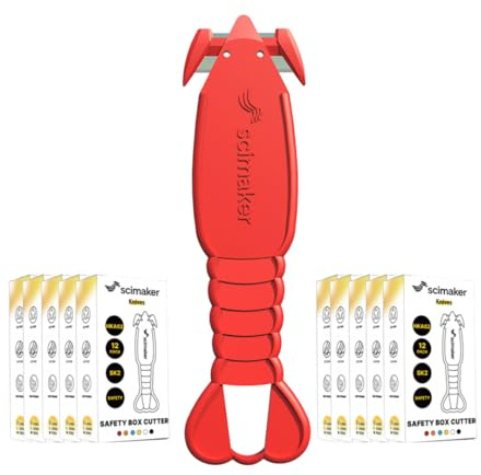 Scimaker Box Cutter Safety Knife, Recessed SK-2 Blade, 120-Pack, Red | Finger-safe concealed knife, parcel tape splitter, intuitive no-lock design, ambidextrous lobster body, multi-colour set.