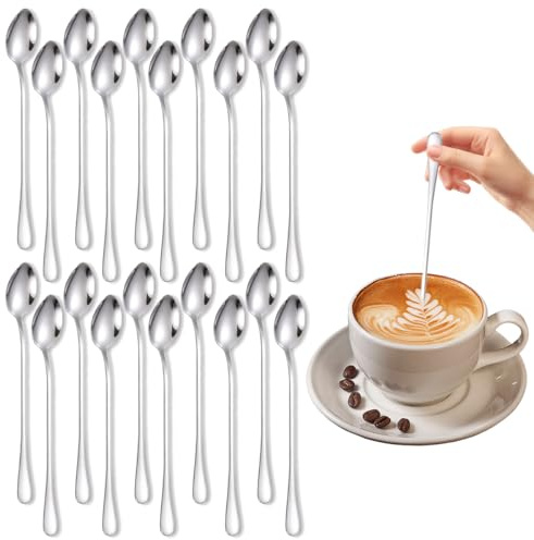20 Stück Latte Macchiato Löffel Set, Lange Löffel Tee 20 cm, Eislöffel Lang Spiegelpoliert, Longdrinklöffel aus Edelstahl, Teelöffel Langer Stiel für Eiskaffee Eistee Milchshake Eisbecher Cocktails