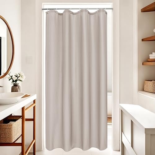 EurCross Rideau de douche 100x180 cm Petit rideau de bain en tissu textile imperméable, couleur sable étroit anti-moisissure lavable avec 7 anneaux