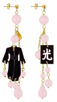 Lebole Orecchini Donna, Orecchini Donna Pendenti Eleganti e Leggeri, con Tessuti di Antichi Kimono Giapponesi, Pietre Naturali e Ottone Galvanizzato Oro, Gioielli Donna Artigianali Made in Italy