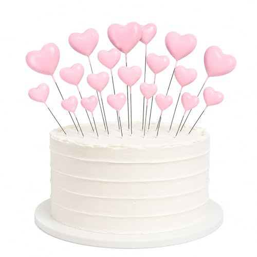 Fesnova Rosa Herz Tortendeko Geburtstag mit Schaum,Deko Herzen 20 Stück,Tortenaufleger Personalisiert Bastelmaterial für Muffin Deko Blumengestecke und Hochzeitsdekoration,Valentinstag Thema