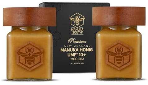 Manuka Honig MGO 263+ (UMF10+) 2x250g - Rohhonig im edlen Glas mit Buchenholz Deckel - Zertifiziert aus Neuseeland - roh und naturbelassen - Manuka South
