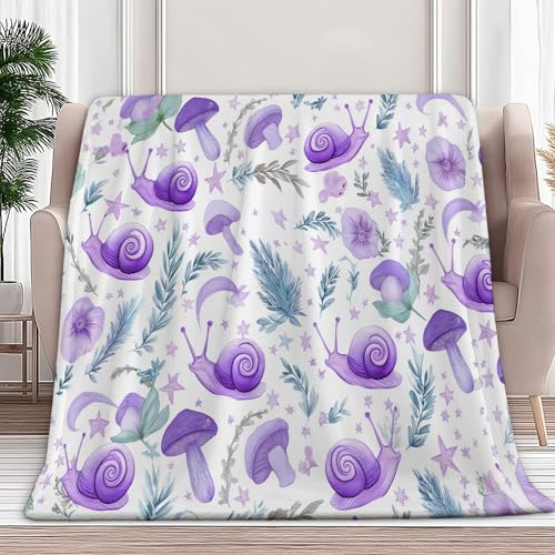 XCQHZYQ Kuscheldecke Flauschig Sherpa Decke, Gemälde Lila Schnecke Kinder Fleecedecke Wohndecke Weiß Warm Sofaüberwurf Sofadecke Couchdecke für Bett Sofa, 220x240 cm