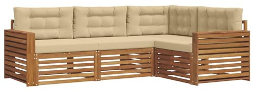 vidaXL Outdoor-Sofagarnitur mit Kissen 4 pcs Natur und Beige, Moderne Garten-Sofa-Ecke, haltbare Lounge-Möbel für draußen, gemütliche Terrasse-Sitzgelegenheiten