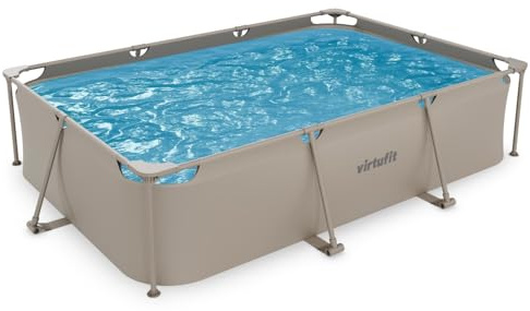 VirtuFit Rechteckpool 300 x 210 x 66 cm Beige - Aufstellpool - Schnell aufgebaut - Gartenpool - Familienpool