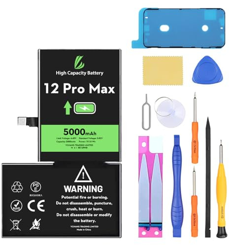 LL TRADER Batteria per iPhone 12 Pro Max, 5000mAh e Kit di Riparazione A | Compatibile con iPhone 12 Pro Max, A2342, A2410, A2412, A2411