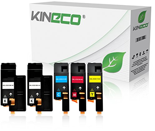 Kineco 5-Pack Toner kompatibel mit Dell E525w Multifunktionsdrucker - Schwarz je 2.000 Seiten, Color je 1.400 Seiten