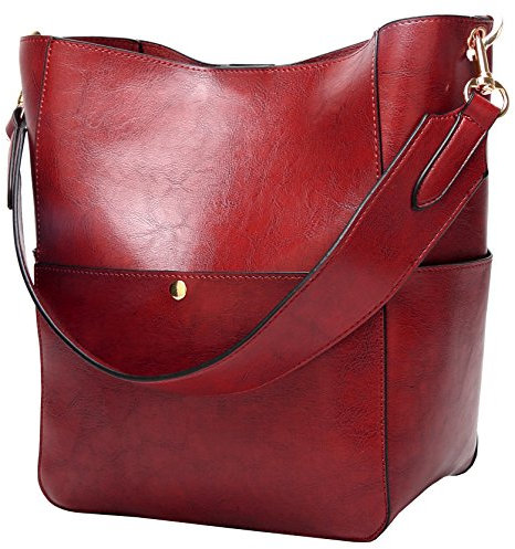 Molodo Damen Satchel Hobo Spitzenhandgriff-Schulter-Handtasche aus weichem Leder Umhängetasche Designer-Handtaschen-große Kapazitäts-Bucket-Taschen X-Large Weinrot
