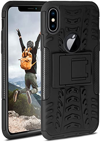 ONEFLOW Tank Case für iPhone X/iPhone XS Hülle Outdoor, stabile Panzerhülle mit Kamera und Display Schutz, sichere Handyhülle, TPU Handy Schutzhülle mit Ständer, Schwarz