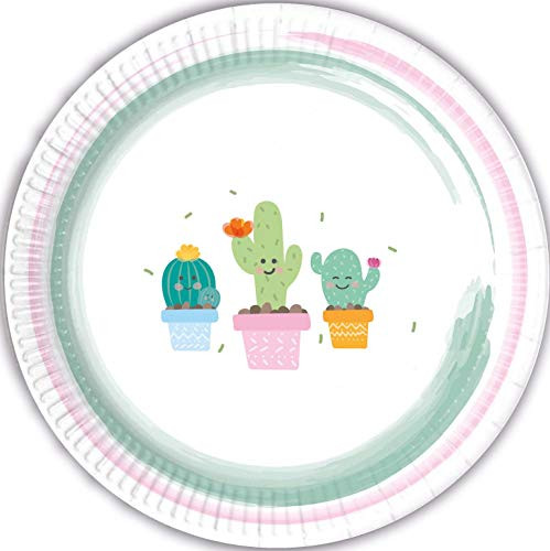 Procos 89291 - Teller Kaktus, 8 Stück, Durchmesser 23 cm, Einwegteller, Kindergeburtstag, Partygeschirr