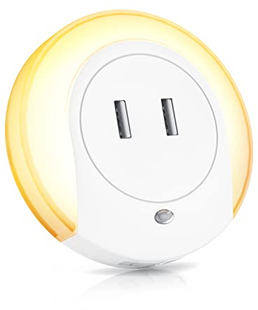 CSL - USB Ladegerät mit 2A - 2-Port Netzteil inkl. Nachtlicht - Integrierter Helligkeitssensor Dämmerungssensor - Geeignet für Handys, Smartphones, Navis, Tablets UVM. - Weiß