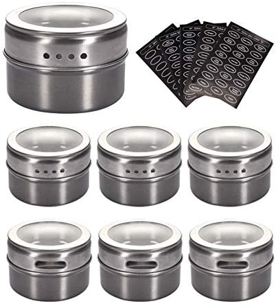 Sinzau - Barattolo magnetico per spezie in acciaio inox (confezione da 6, 120 etichette)