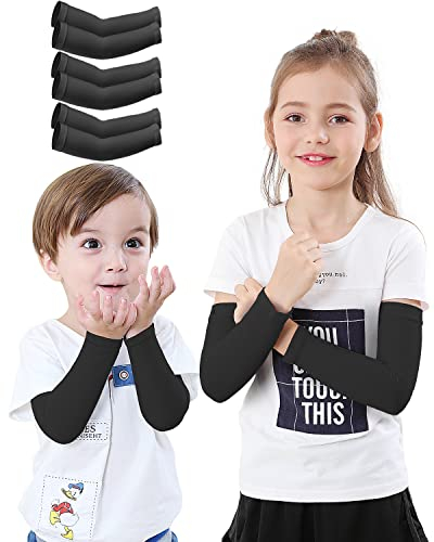 Newbyinn Manchons de Bras pour Enfants Bébé, Protection UV UPF 50 pour Bras de Protection Solaire pour Garçons Filles Cyclisme, Camping, Sports de Plein Air - Taille: M, Couleur: Noir, 3 Paires