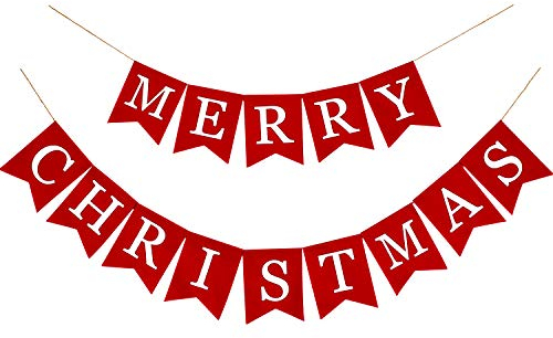 Whaline Merry Christmas Leinwand-Banner, rote Weihnachtsgirlande, hängende Weihnachtsdekorationen für Kaminwand (insgesamt 4 m)