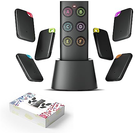 Vodeson Schlüsselfinder - Einfach zu bedienendes Anti-Verlust-Gerät mit 6 farbcodierten Empfängern und RF-Sender-Fernbedienung, Schlüsselfinder Locator mit Sound - Geschenkdesign für Mama und Papa