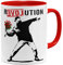 OM3® Love Revolution Banksy Kaffee-Tasse Statement | Keramik Becher | 11oz 325ml | Beidseitig Bedruckt | Rot