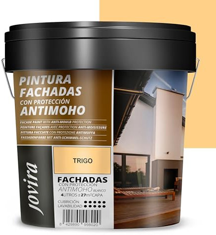 JOVIRA PINTURAS PINTURA FACHADAS ANTIMOHO. Repelente al agua, impermeable y anti fisuras. (4 Litros, Trigo)