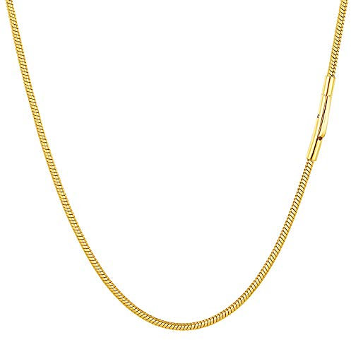 PROSTEEL Damen Herren Kette 18k vergoldet 2mm 66cm dünne Halskette Unisex runde Schlangenkette mit Sicherheitsverschluss Ersatzkette Accessoire für Anhänger Snack Chain Necklace