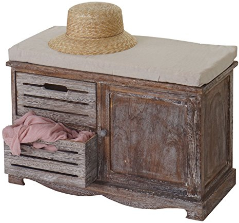 Mendler Sitzbank HWC-J22, Bank Kommode, Shabby-Look Vintage MVG-Zertifiziert 49x71x32cm braun