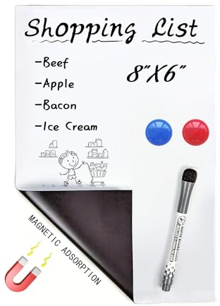 OWill A5 Magnetic Whiteboard for Fridge, 8 X 6 Fridge Whiteboard Magnetic Dry Erase White Board Sheet for Memos Notes to Do List Kitchen Meal with 1 Pen & 2 Magnets