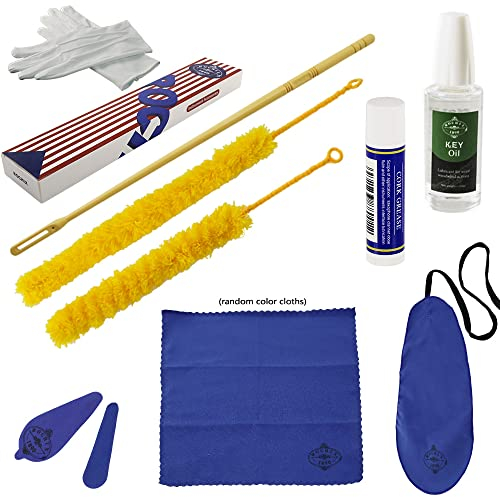 flöten reinigungsset,Flute Cleaning Care kit,Reinigungsset,Pflegeset,Schlüsselöl,Korkfett,Tupfer,Reinigungstuch,Reinigungsbürste,Reinigungsstab(Stoff in zufälliger Farbe)