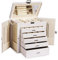 Frebeauty Large Jewelry Box,6-Tier PU Leather Jewelry Organizer with Lock,Multi-functional Storage Case with Mirror,Accessories Holder with 5 Drawers for Earrings Necklace Bracelets (Pearl White)