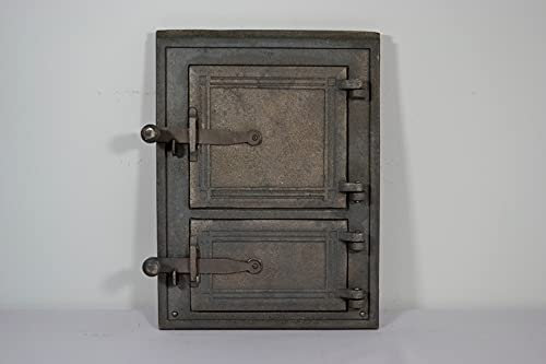 SEZAM Porte de four en fonte à 2 portes - avec loquet de porte, porte de four à pain - porte de four en pierre - porte de four à pizza 39 x 3 x 29 cm - rectangulaire, sans peinture