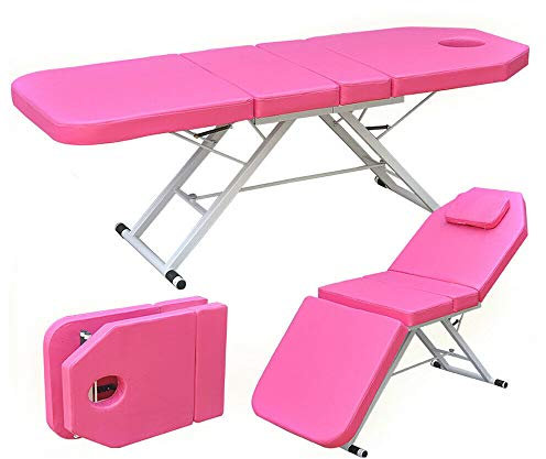 Fetcoi Lettino massaggiante portatile, pieghevole, sedia massaggiante regolabile in altezza, salone spa, lettino da massaggio, rosa