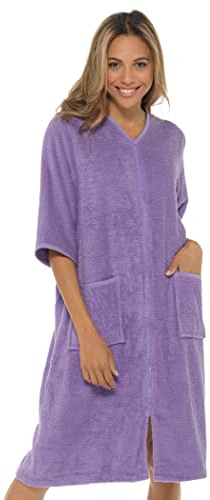 Undercover - Accappatoio da donna in spugna 100% cotone con cerniera, Lilla, 14-16