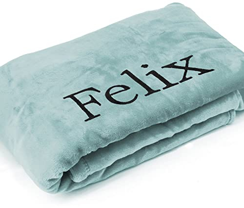 Kuscheldecke XXL mit Namen oder Wunschtext Bestickt - extra große 220x180 cm gemütliche Sofadecke Wohndecke, weiches Fleece, personalisiertes Geschenk für Männer und Frauen - Aqua