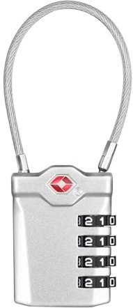 ZHEGE Suitcase Lock, TSA Approved Luggage Locks with Open Indicator and Flexible Cable, Travel Padlock for Briefcase, Backpack, 4-Digit Combination Gym Locker Padlocks (Silver)