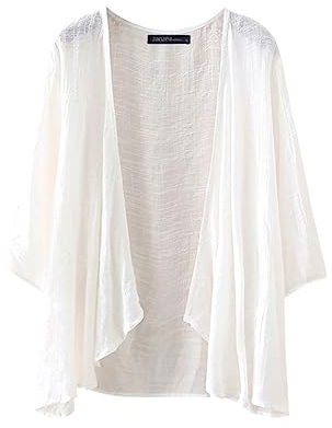 ZANZEA Women Chiffon Kimono Cardigan Open Front Capes Sheer Shrug Top Swim Beach Cover Up Beachwear Blouse Wrap Chiffon White XXL