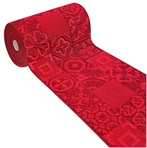 emmevi Tappeto Cucina 3D Passatoia Antiscivolo Lavabile Piastrella Maiolica Mod.CLELIA Dis.G 57X270 BORDEAUX