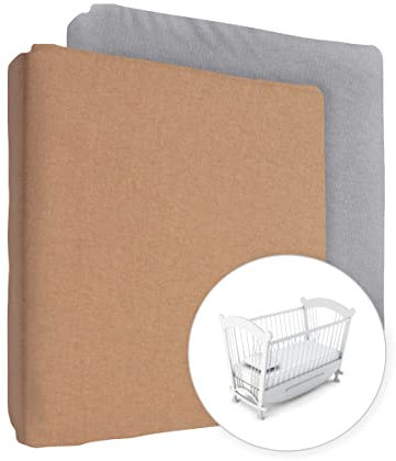 2 Stück Jersey 100% Baumwolle Spannbettlaken für 90x40 cm Babybett Wiege Matratze (Haselnuss + Grau)
