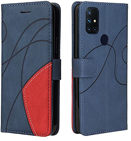 Fatcatparadise Kompatibel mit OnePlus Nord N10(5G) Hülle, Leder PU Brieftasche Handyhülle Flip Case Silikon Bumper Schutzhülle Klapphülle. Lederhülle mit Kartenfächern und Standfunktion (Blau)