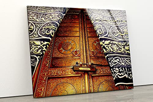 Myphotostation Mekka Kaaba Tür gehärtetes Glas Wandkunst islamische Wandkunst Moderne Dekoration Glasdruck Große Haram-Wandkunst für Wohnzimmer Wanddekoration Idee Gehärtetes Glas Panel Muslimische