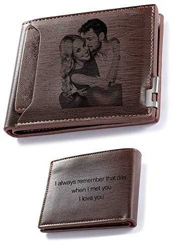 Kaululu Portefeuille Homme Femme Personnalisé Porte Monnaie avec Photo Texte Marron Cuir Photo Cadeau pour Anniversaire Noël la Saint Valentin