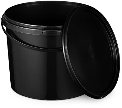 BenBow Eimer mit Deckel 10l schwarz 10x 10 Liter - lebensmittelecht, stabil, luftdicht, auslaufsicher, geruchsneutral - Aufbewahrungsbehälter aus Kunststoff, mit Henkel - leer