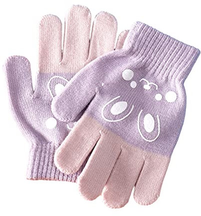 Haloppe Kinderhandschuhe, dehnbar, kältebeständig, Kontrastfarbe, Winter-Thermo-Unisex-Kinderhandschuhe, kompatibel mit Outdoor-Lila