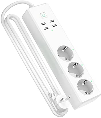 Refoss Smart Steckdosenleiste mit Fernbedienung, WLAN Mehrfachsteckdose Überspannungsschutz mit 3 AC-Ausgänge, 4 USB-Anschlüsse, WiFi Steckdosenleiste 3-Fach Kompatibel mit Alexa, Google, 1,8m