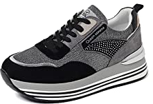 QUEEN HELENA Damen Turnschuhe Sneaker mit Plateau x28 30 schwarz, 37 EU