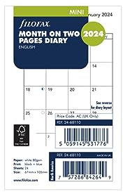 Filofax Mini-Tagebuch für 2024, Monat auf 2 Seiten, Englisch, weiß