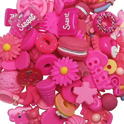 Chenkou Craft 50 Stück gemischte Fuschia- Bastelknöpfe mit flacher Rückseite, Kunstharz, flache Rückseite, Fuchsia