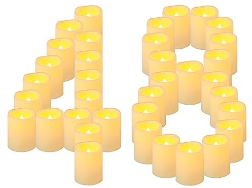 Yakpo 48 Stück 5 cm Votivkerzen, batteriebetrieben, flammenlos, flackernde LED-Votiv-Teelichtkerze, elektrisch betriebene flammenlose Kerze, Großpackung für Feiertage Hochzeiten Halloween-Dekorationen