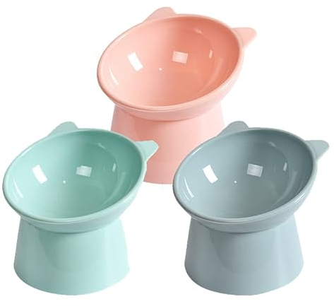 GALER 3PCS Raised Cat Bowl, Elevated Cat Bowls with Stand Tilted, Anti Vomit Cat Food Bowl Ergonomic Cat Feeding Bowls Cat Feeder Food Water Bowl Cat Dishes 15° Tilted Raised Cat Feeder