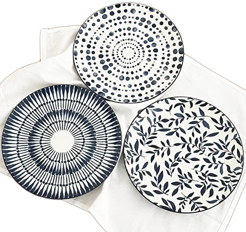 Darthome Set of 6 Mediterranean Dinner Plates 27cm Blue and White Patterned Tableware Art